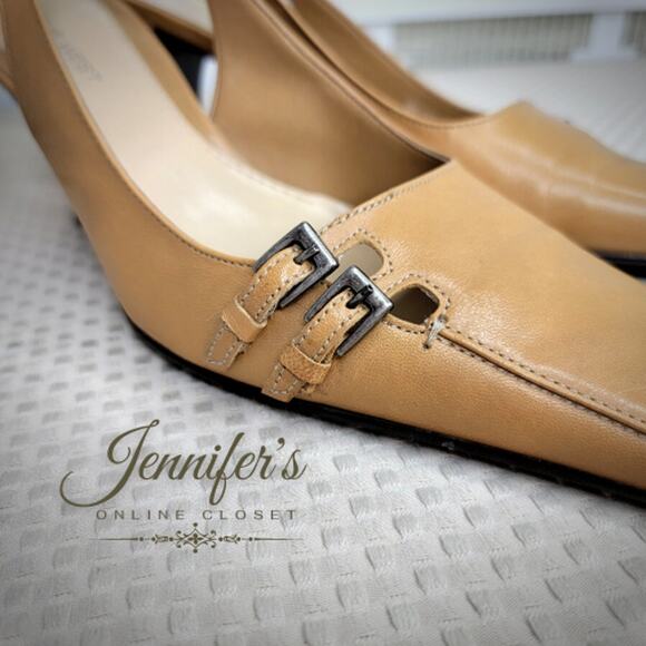 3/$25 Nine West Women's Indra Camel Buckle Detail Slingback Heels Size 7 - Picture 8 of 16